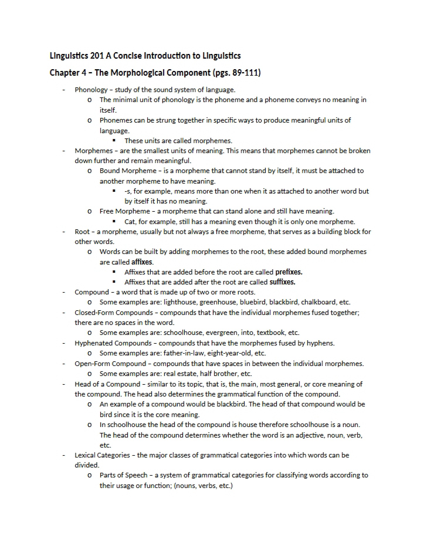 Morphological Component (Chapter 4)