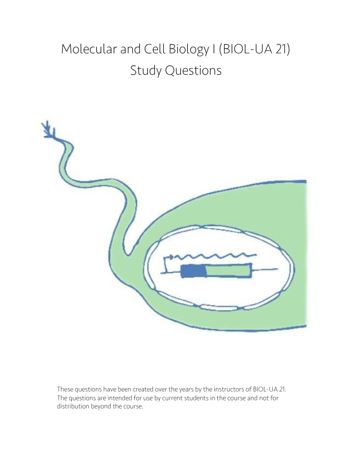 Study Questions on Organisms for Molecular and Cell Biology I