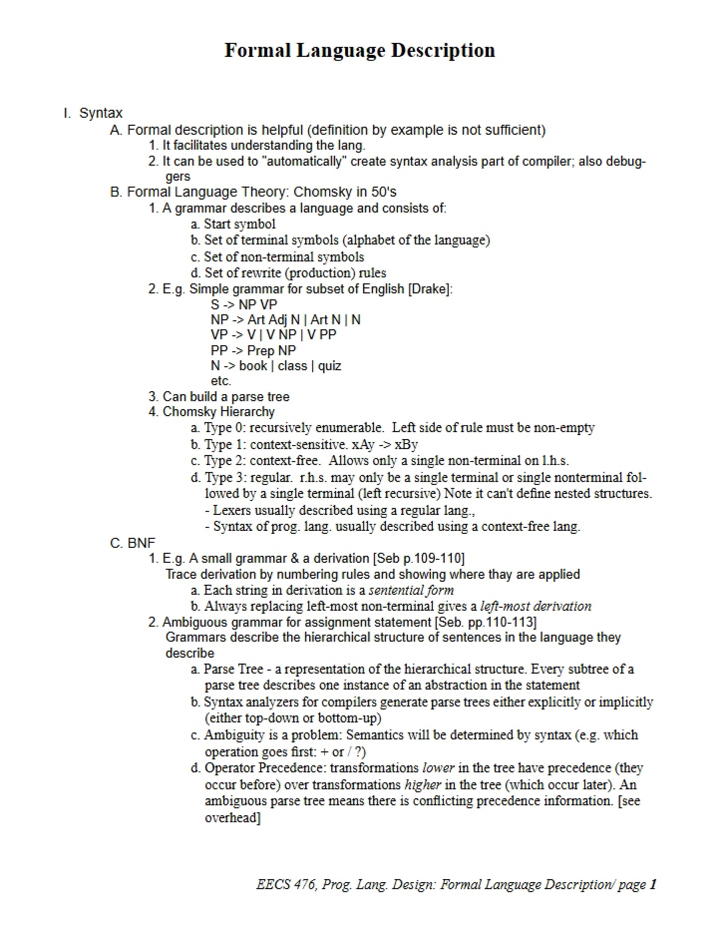 Description of Formal Languages