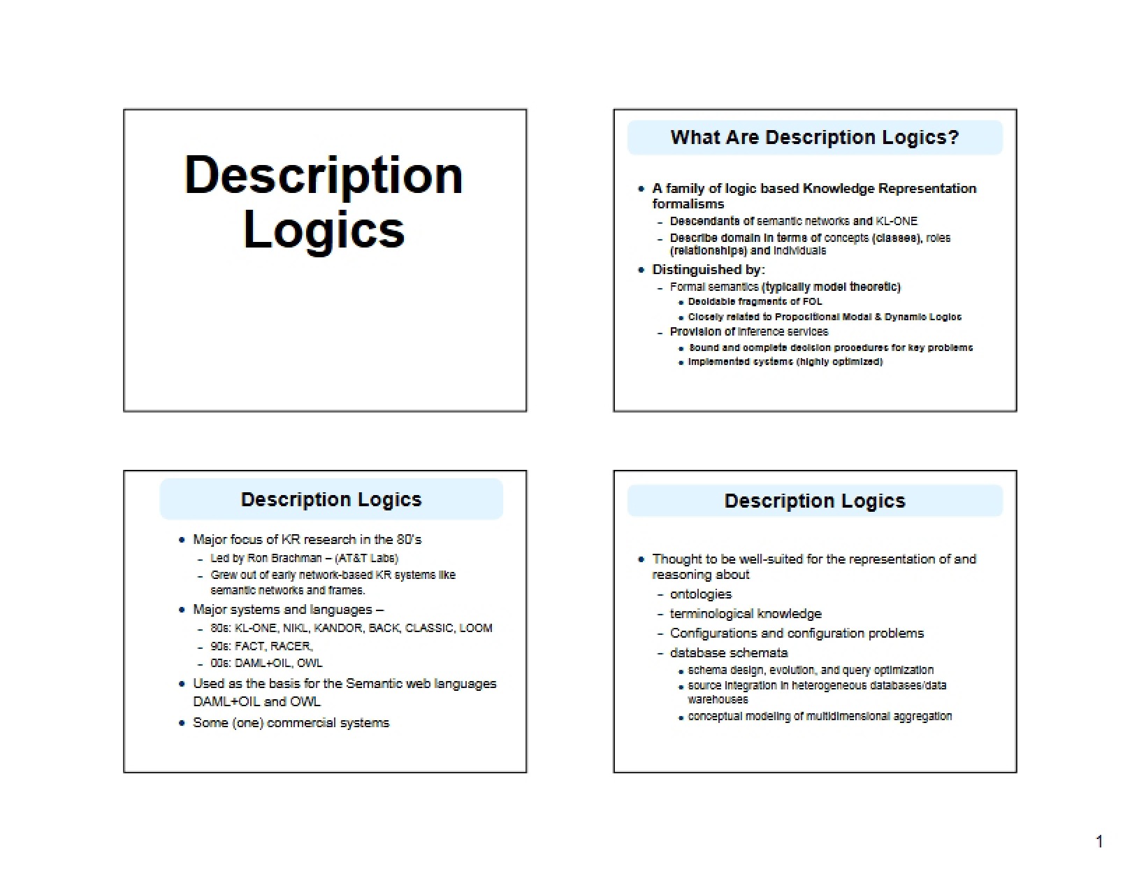 Logics for Description