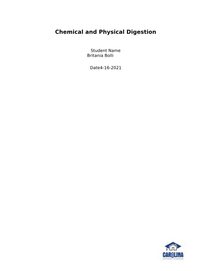 Activities for Chemical and Physical Digestion Lab