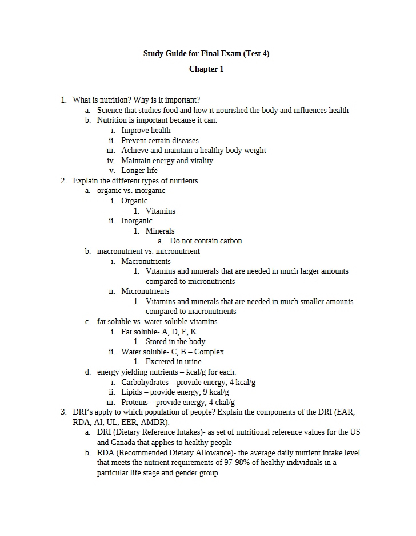Final Test Study Outline