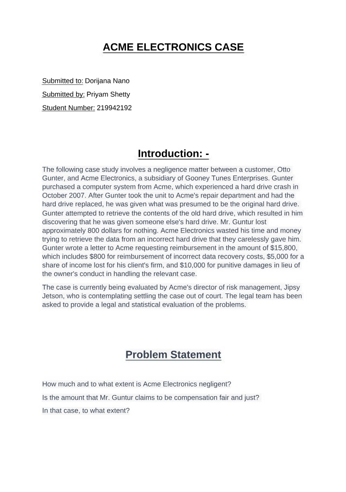ACME Electronics Case Study
