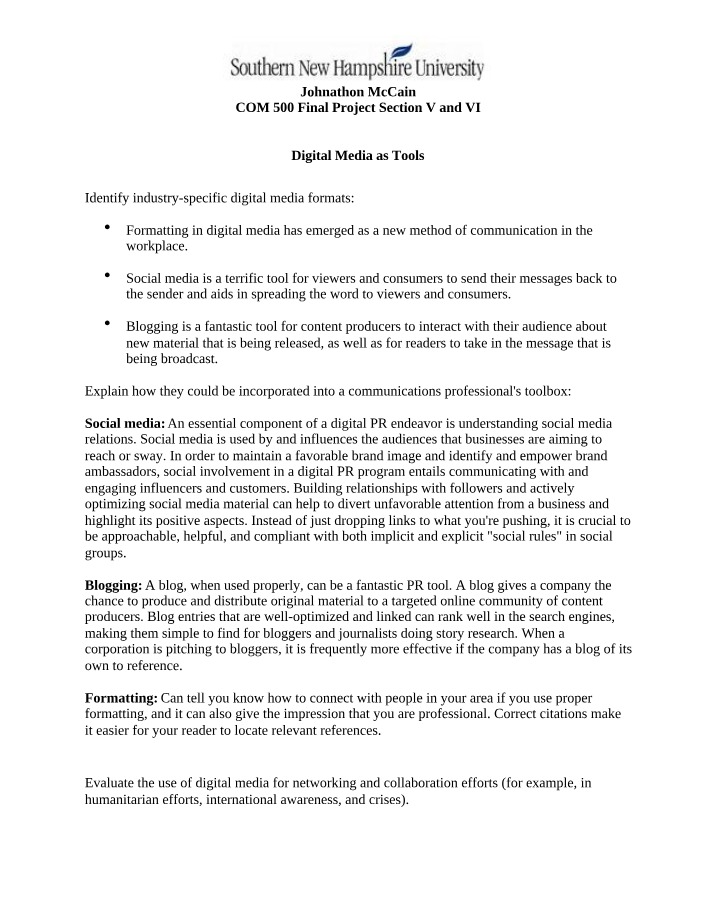 Peer Review Discussion 8-2 (COM 500)