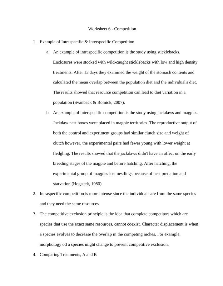 Worksheet on Competition