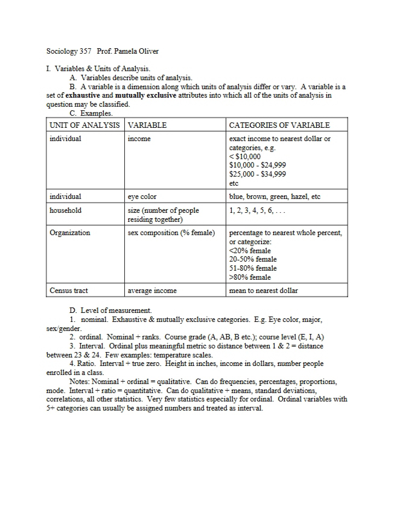 Analysis Units and Variables