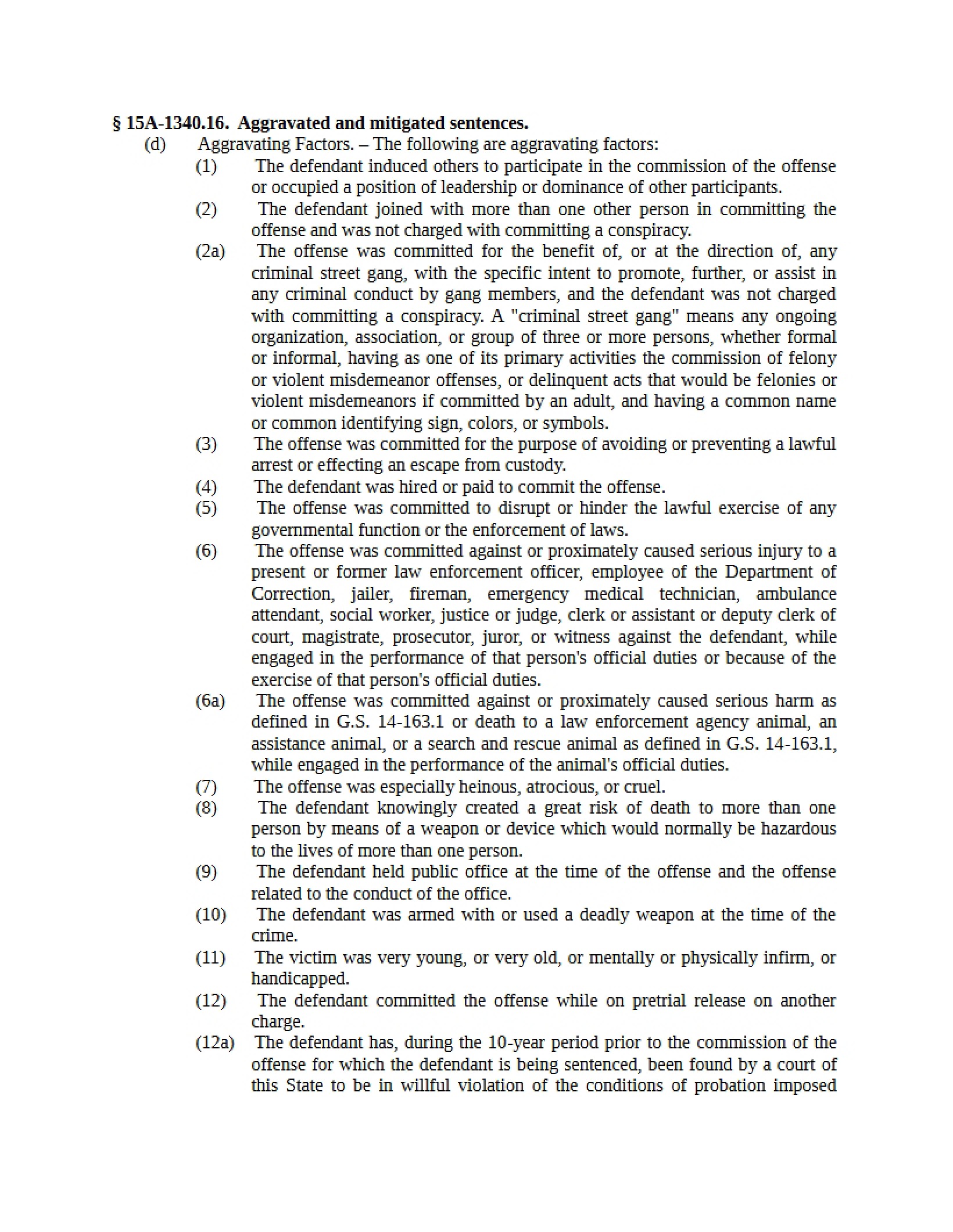 Factors Mitigating and Aggravating
