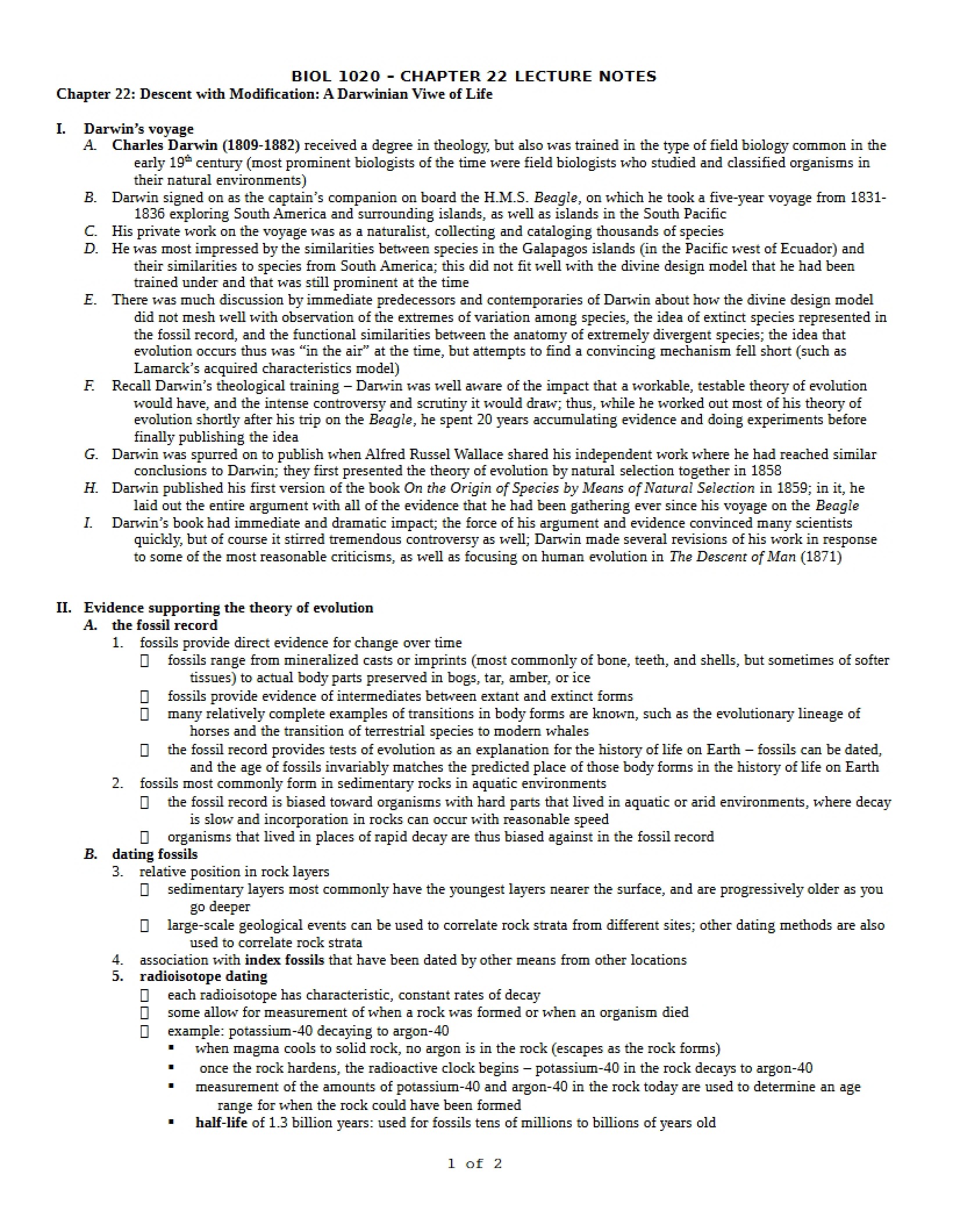Biology Principles Chapter 22