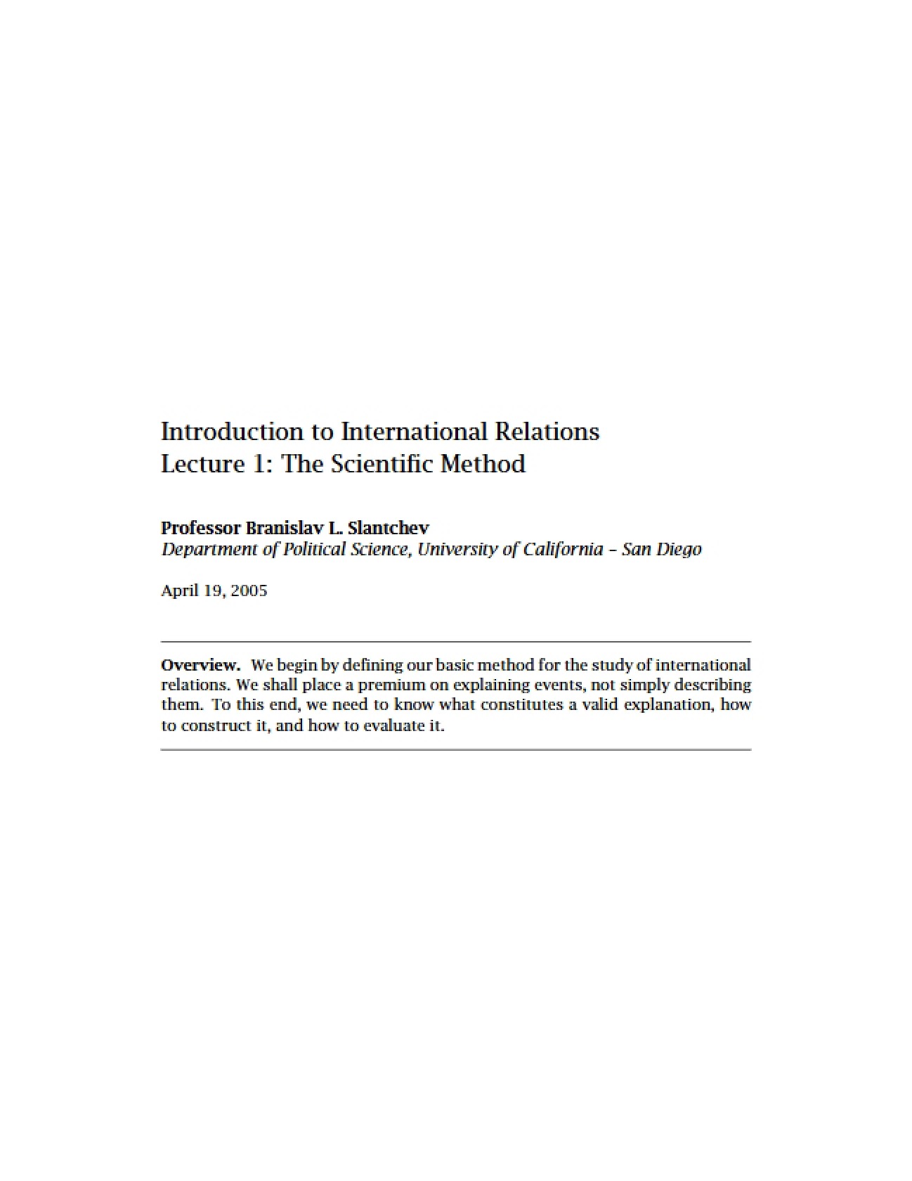 Applying Scientific Methodology to Political Science
