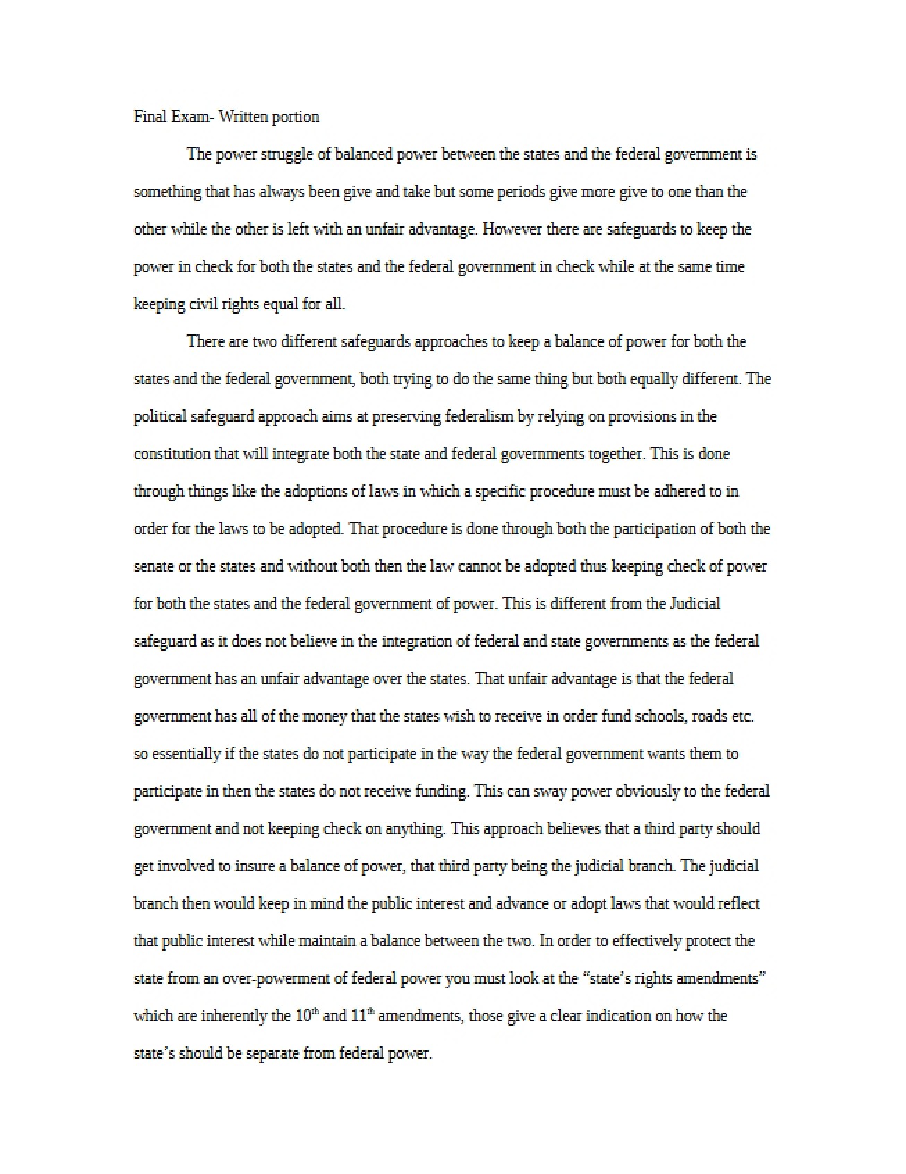 Written Part of Final Exam