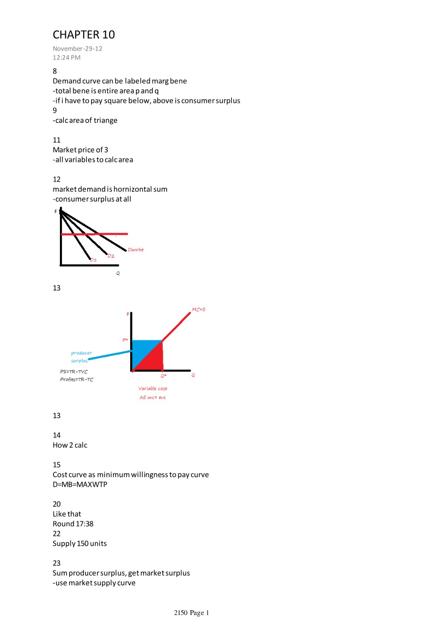 Notes for Chapter 10 - Consumer and Producer Surplus