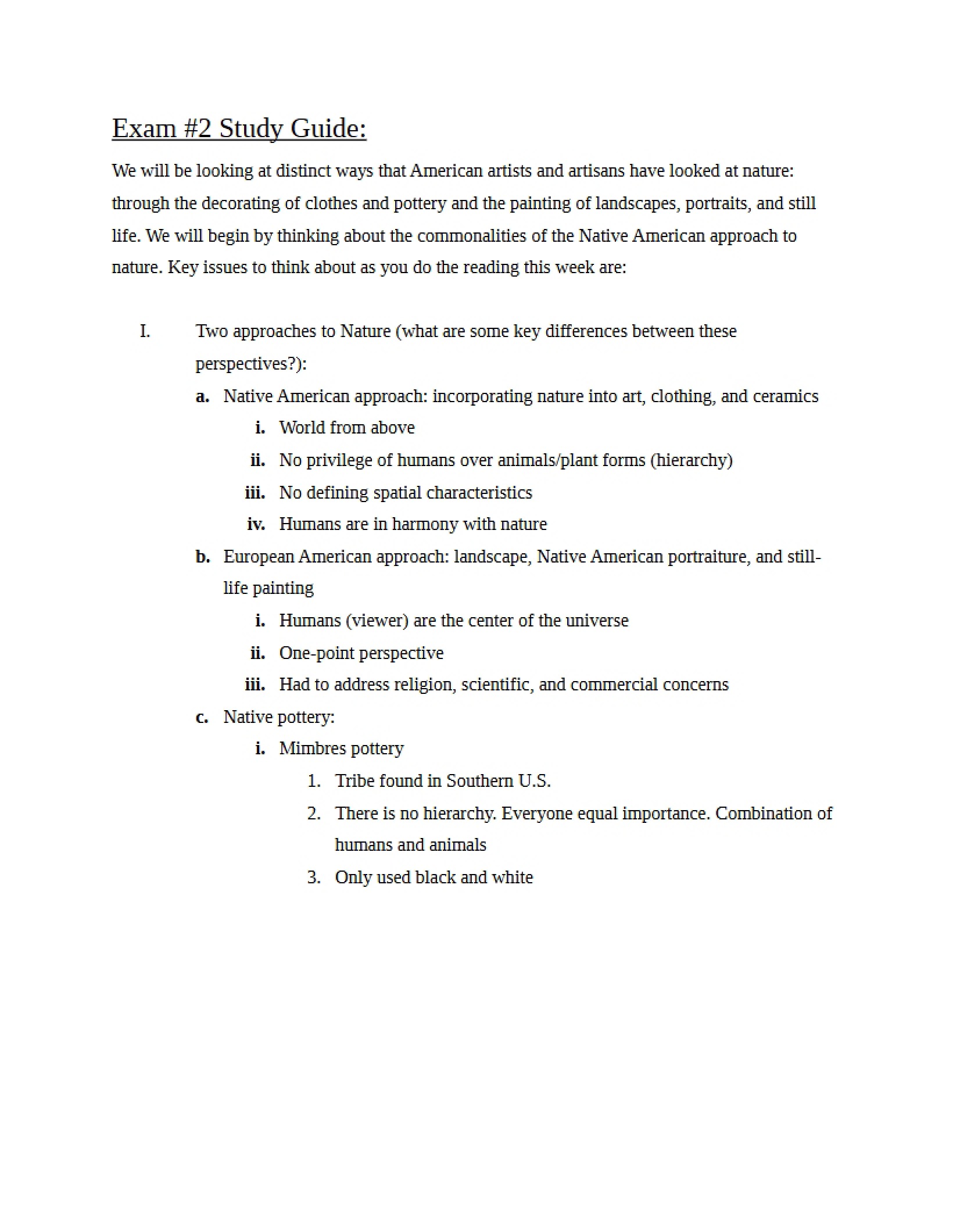 Review for Second Art 100 Exam