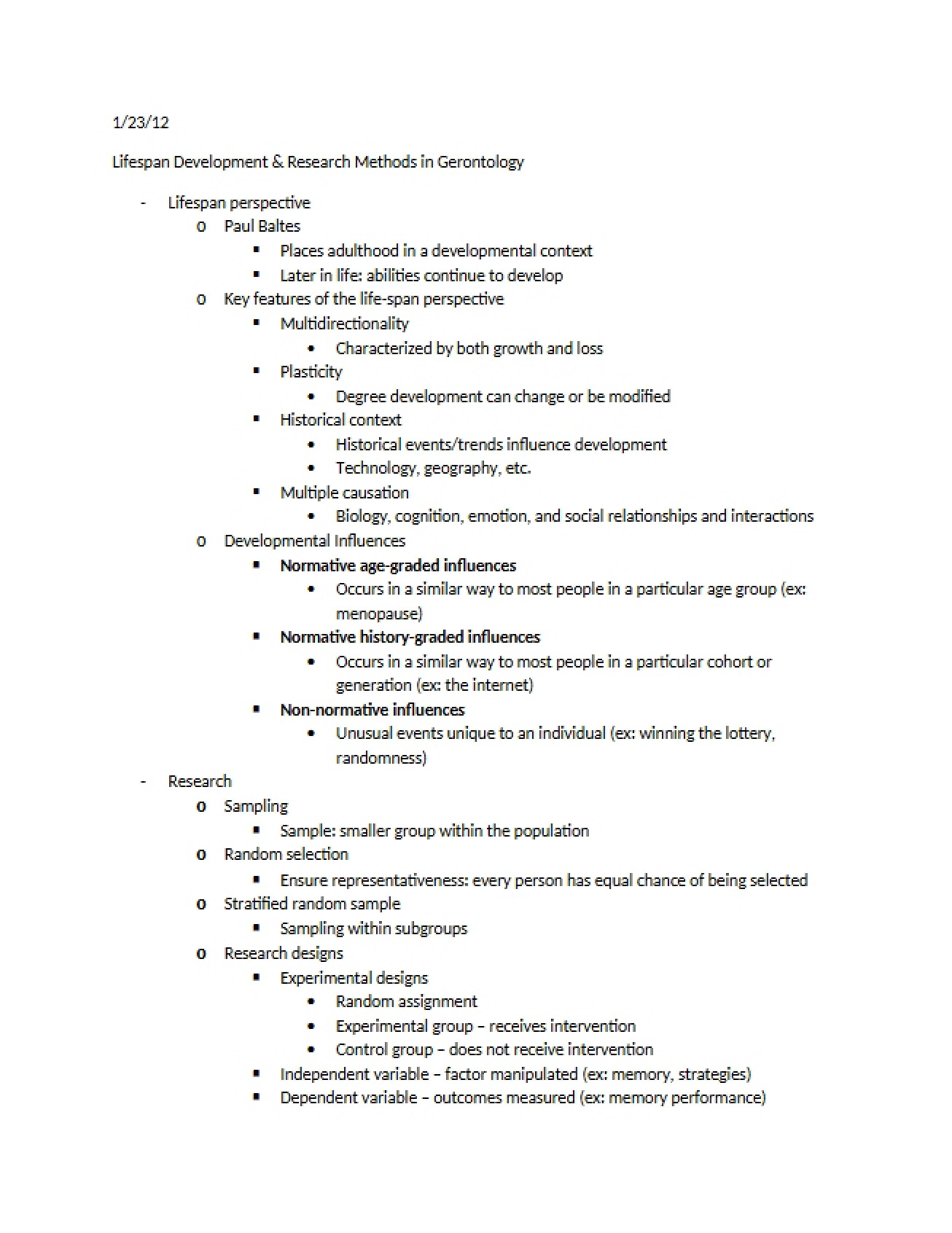 Gerontology Research Methods and Lifespan Development