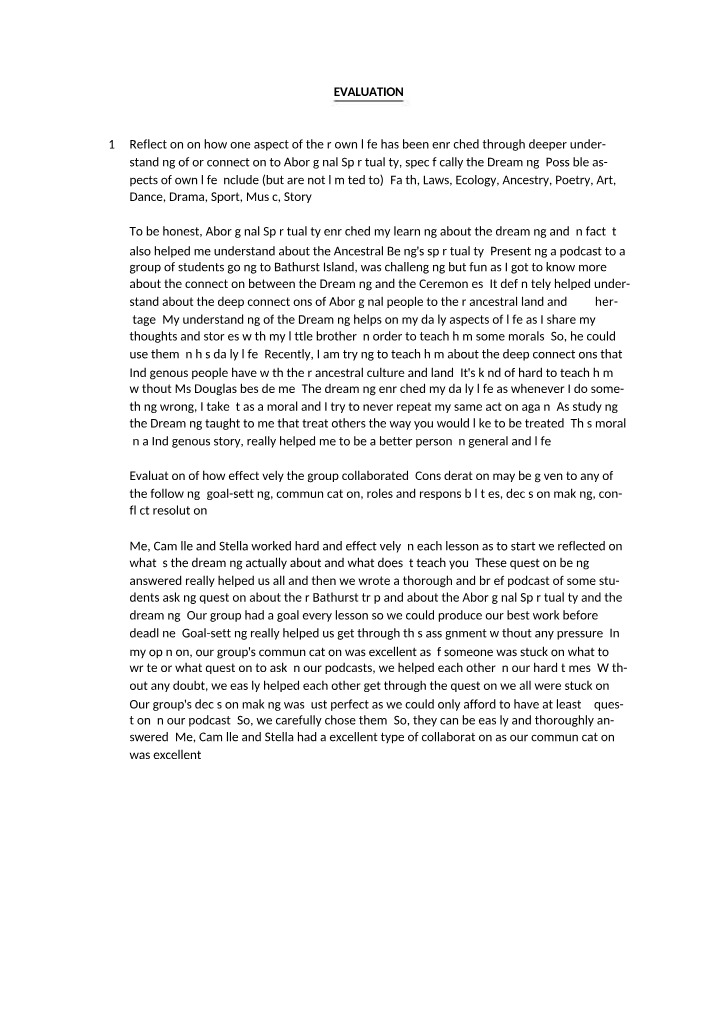 Enriching Life through Aboriginal Spirituality - Evaluation and Reflections