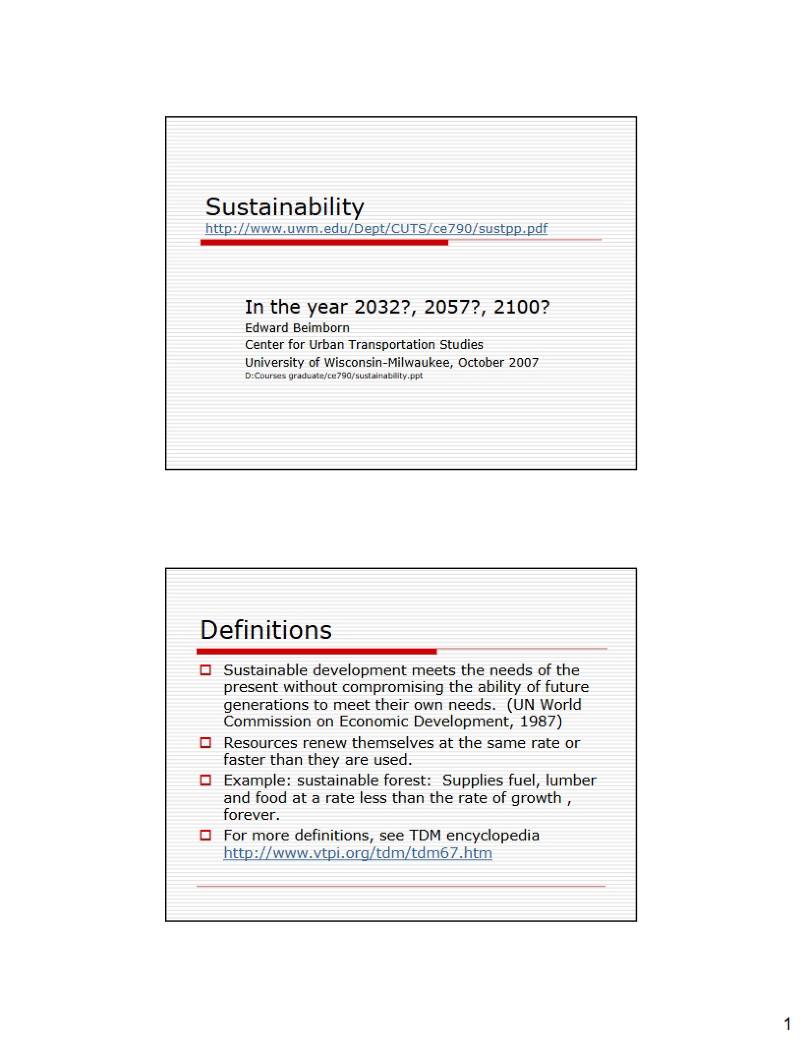 Sustainability in Transportation