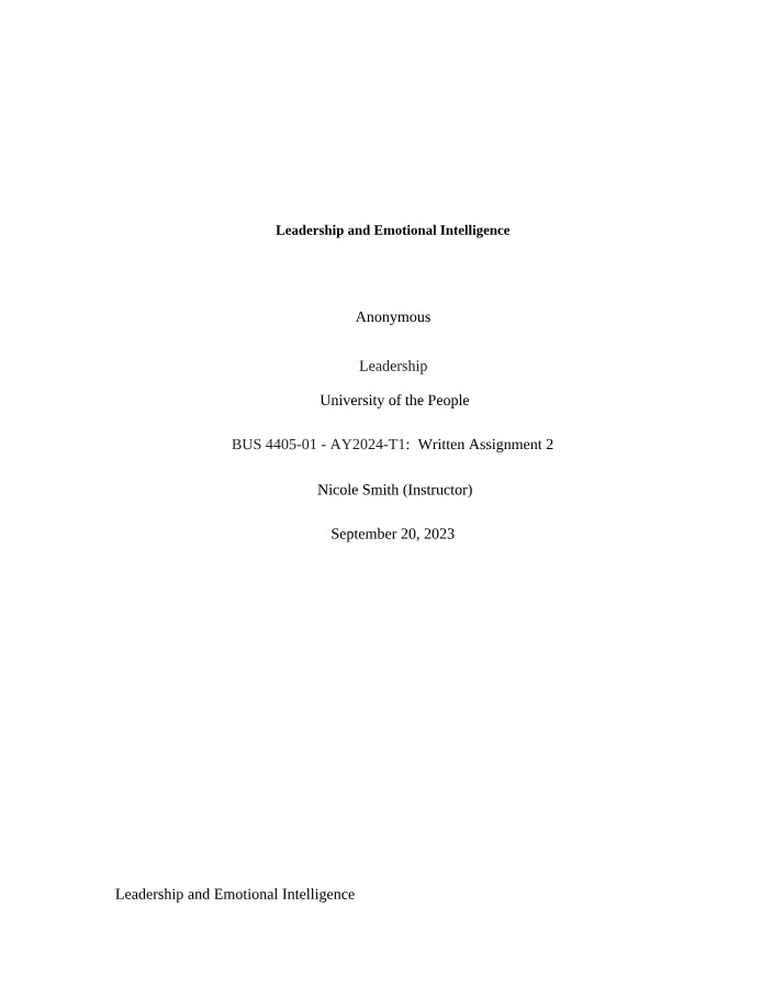 Leadership and Emotional Intelligence Exploration