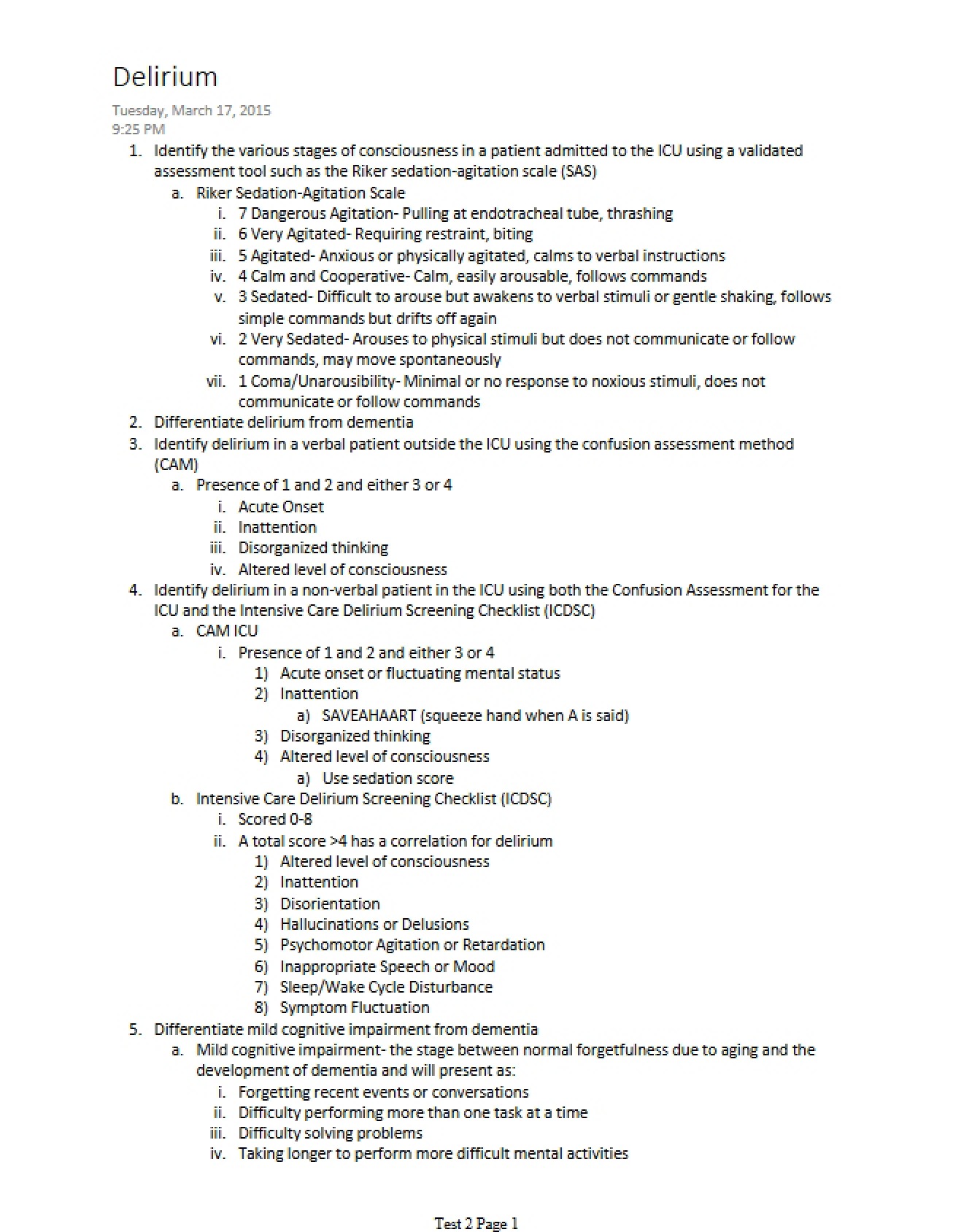 Delirium Management
