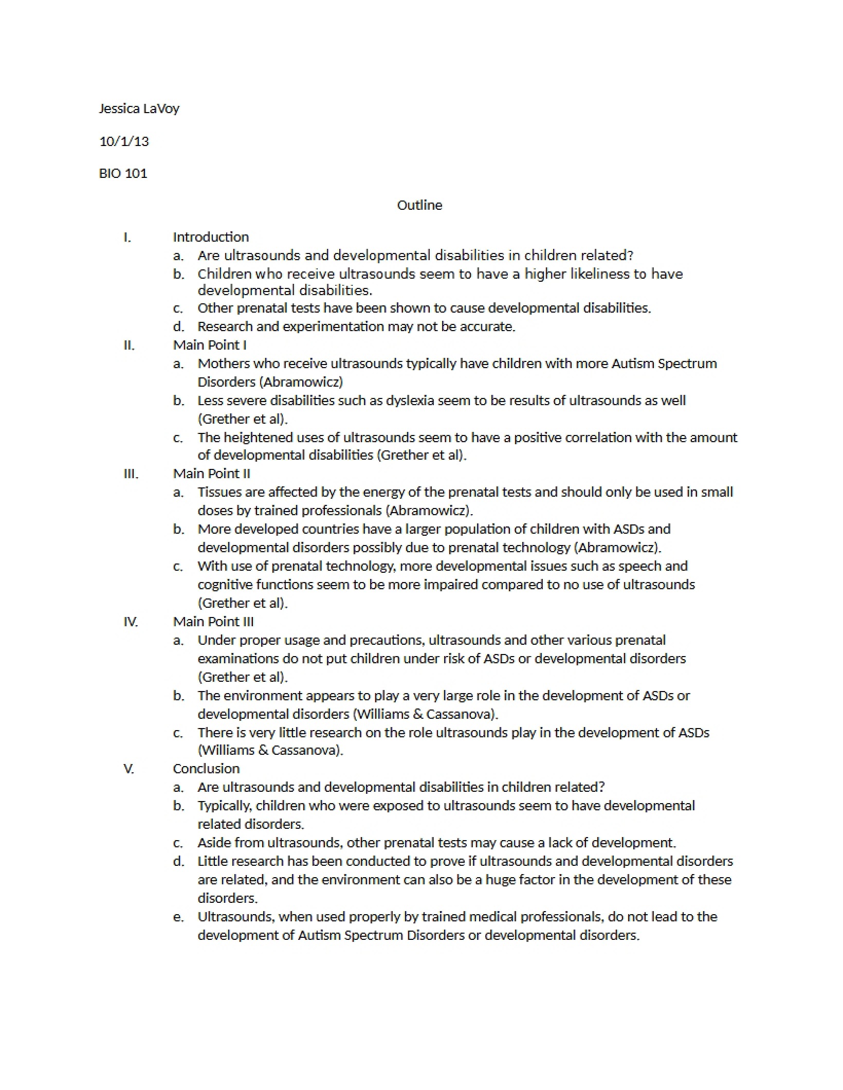 Outline for Biology