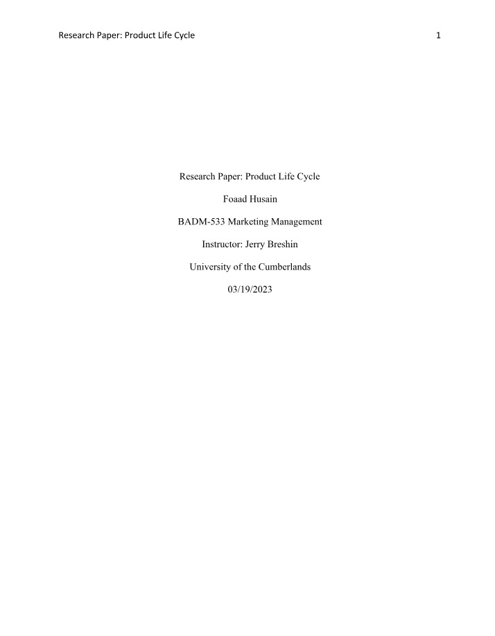 Product Life Cycle Research Paper