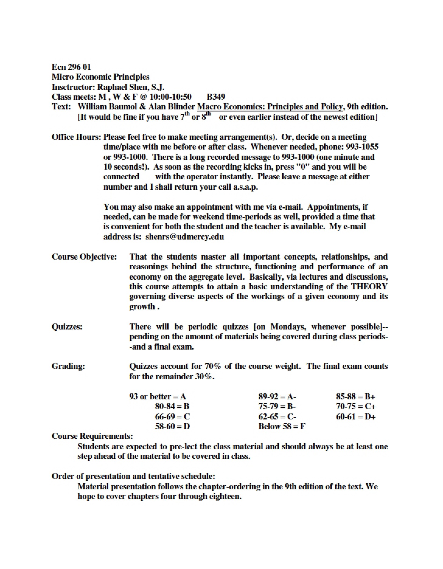 Syllabus Summary