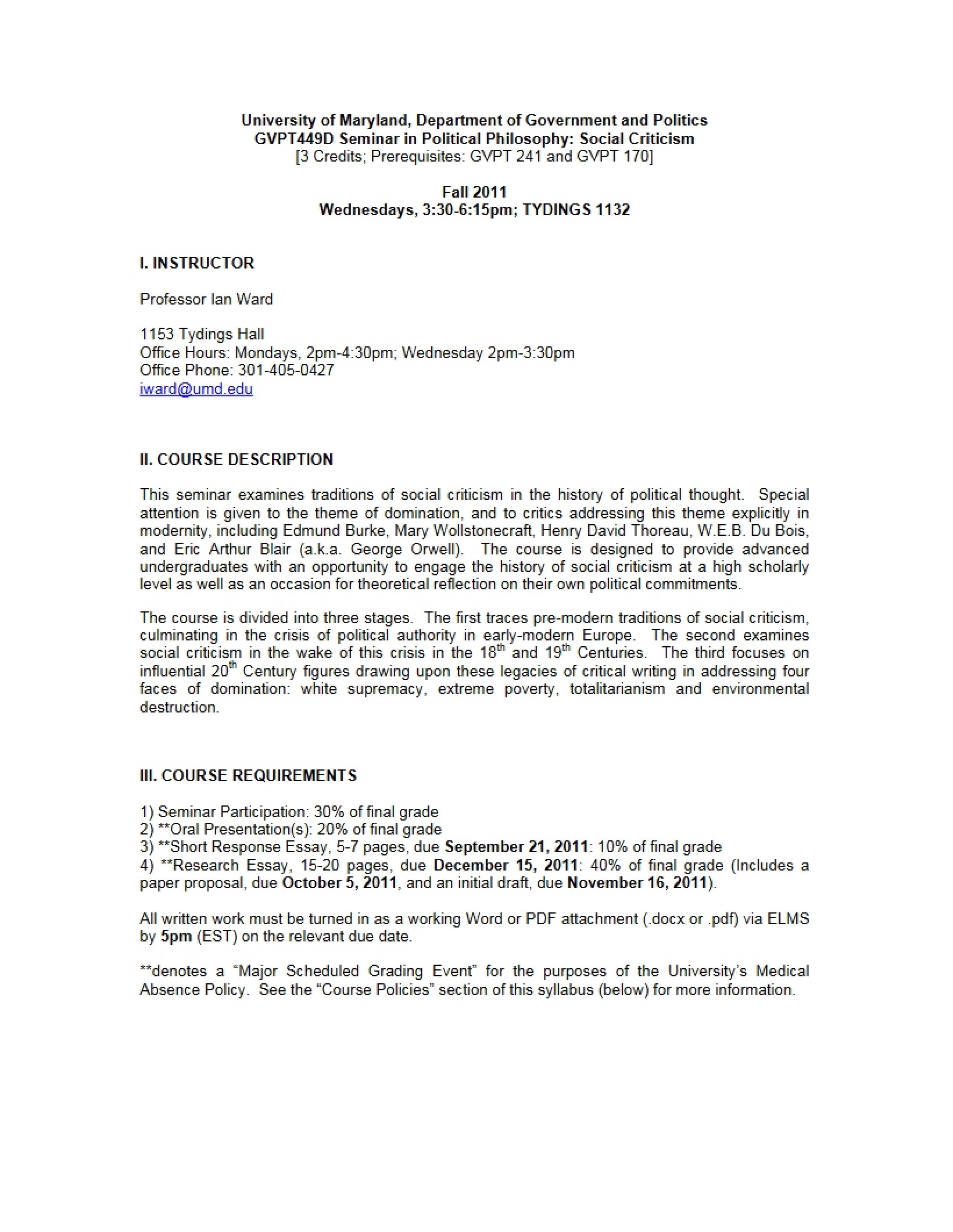 Syllabus for Social Criticism