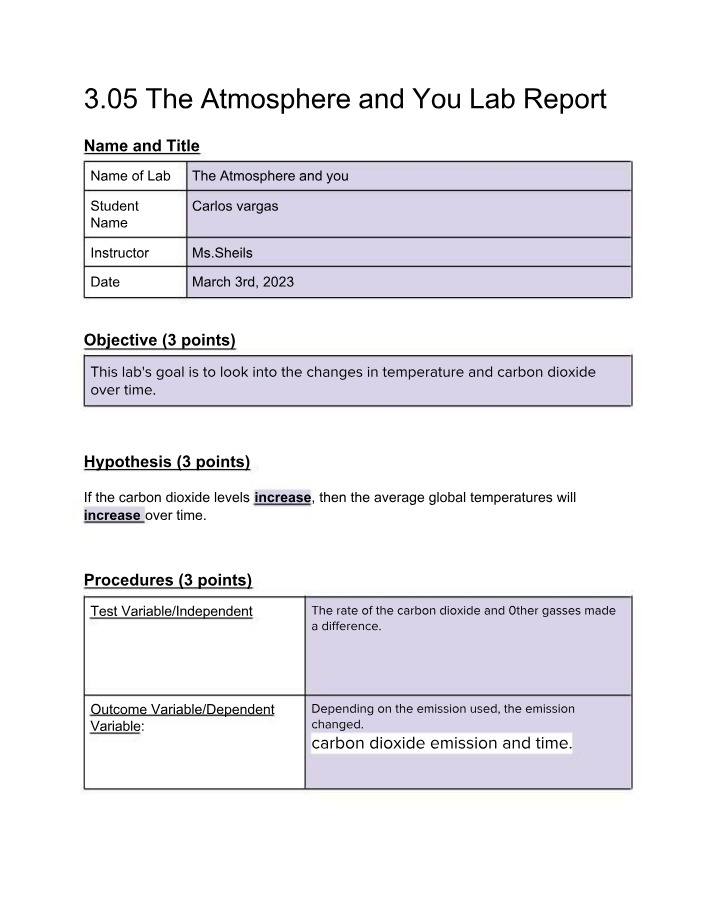 Investigating Temperature and Carbon - The Atmosphere and You
