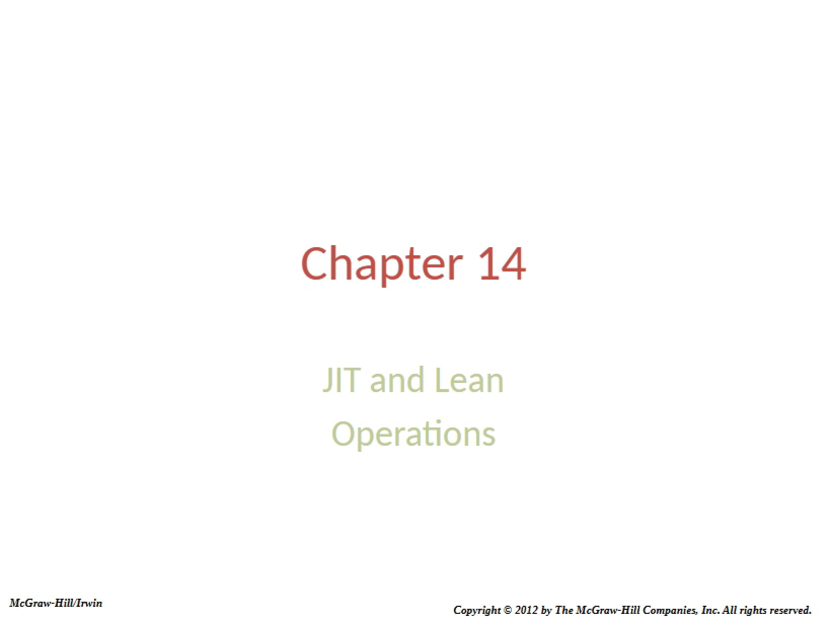 Lean Operations and JIT