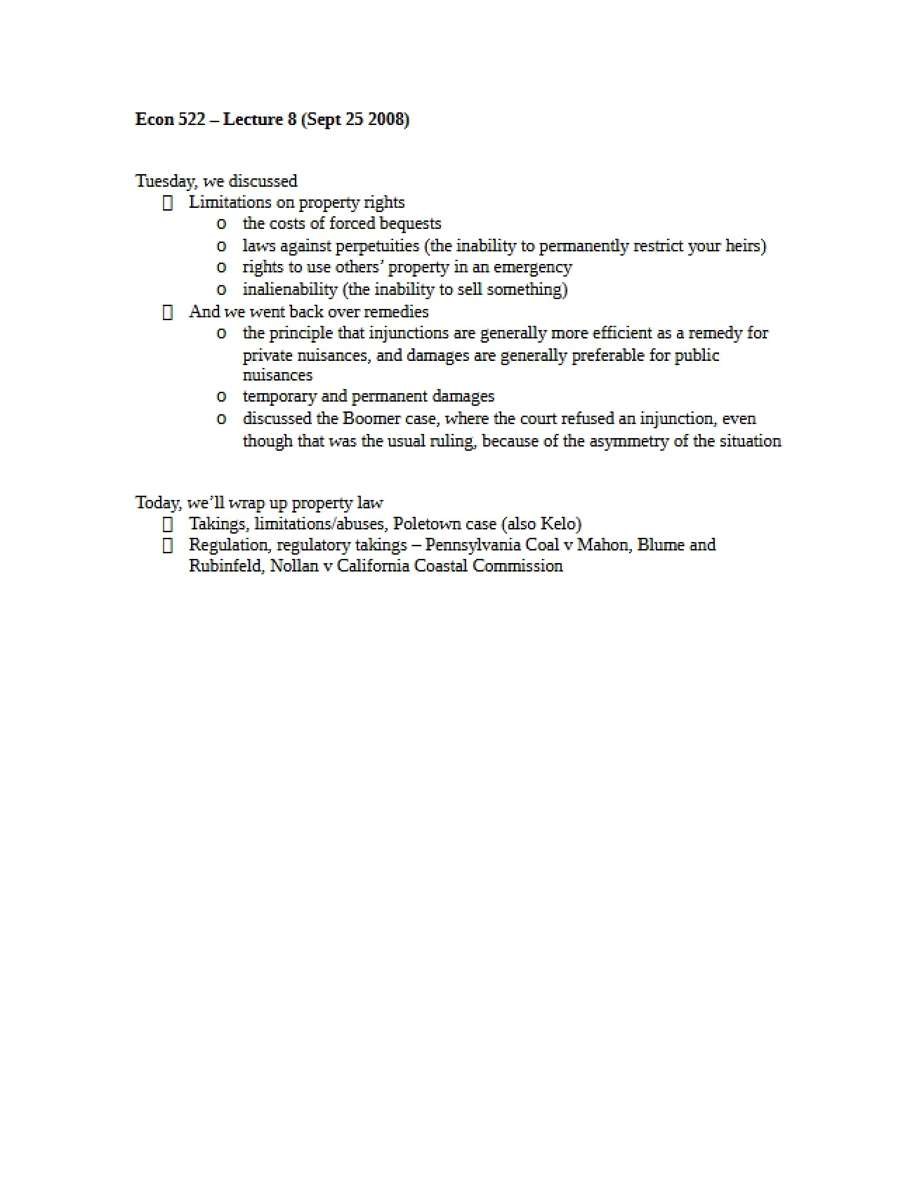 Notes from Class
