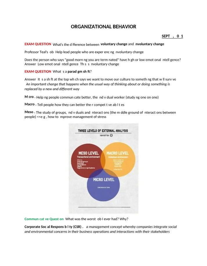 Notes and Questions for Organizational Behavior Exam