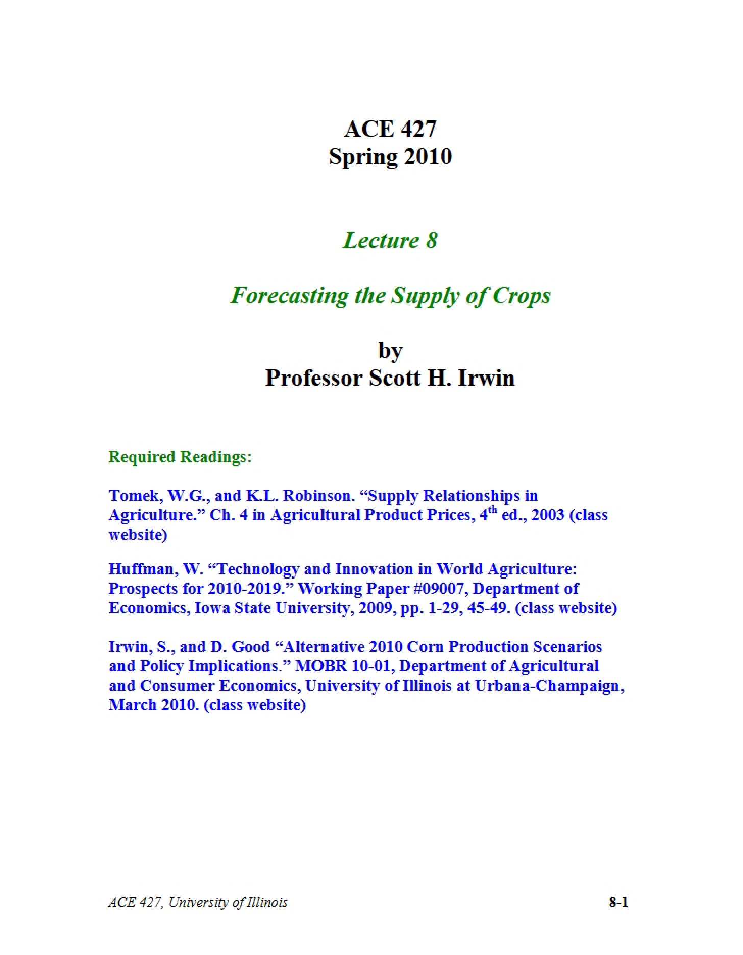 Crop Supply Forecasting