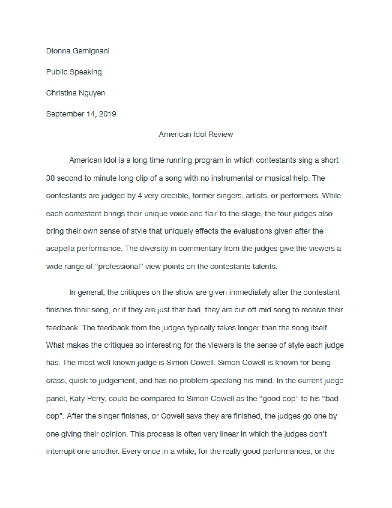Review of American Idol for Psychiatric Nursing