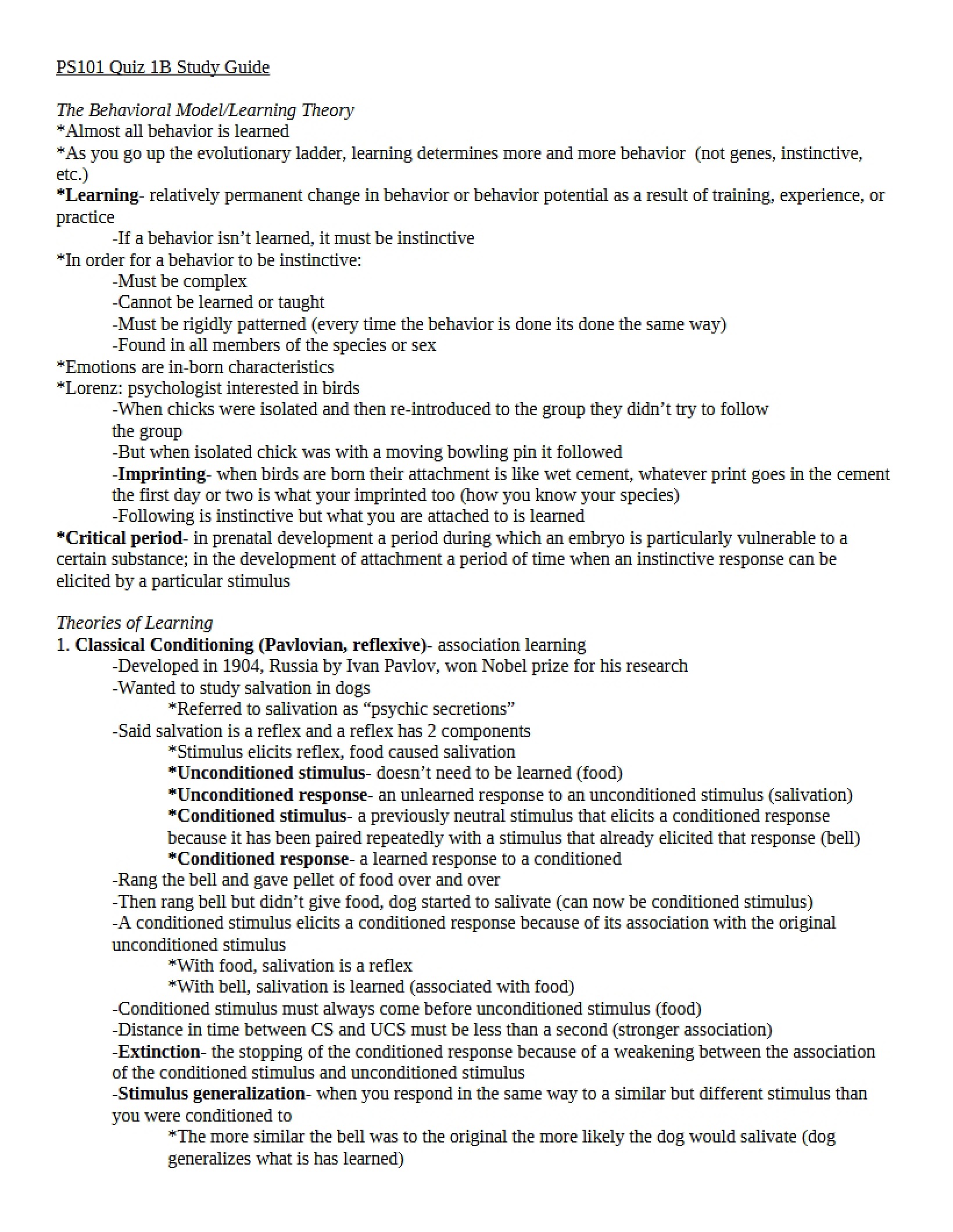 Study Guide for Quiz 1B