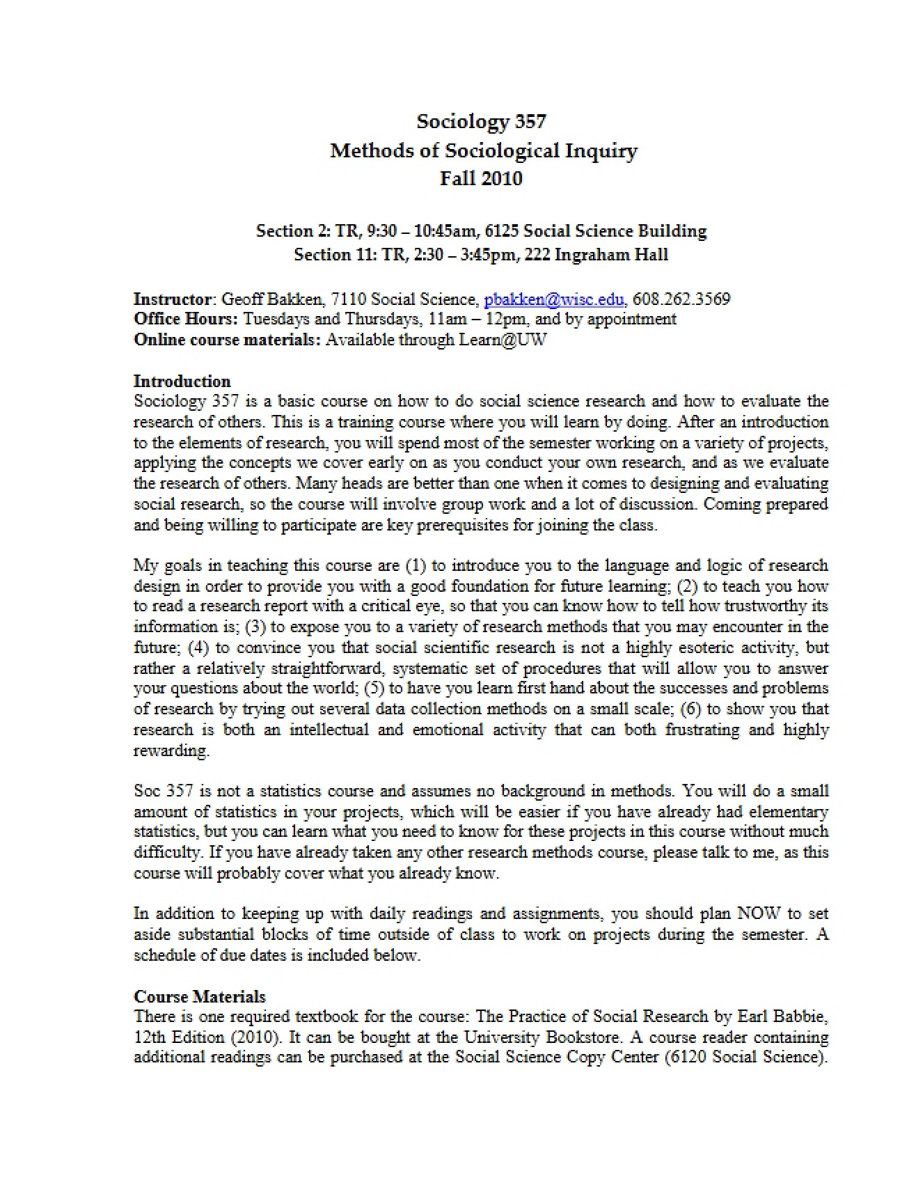 Sociology Class Syllabus