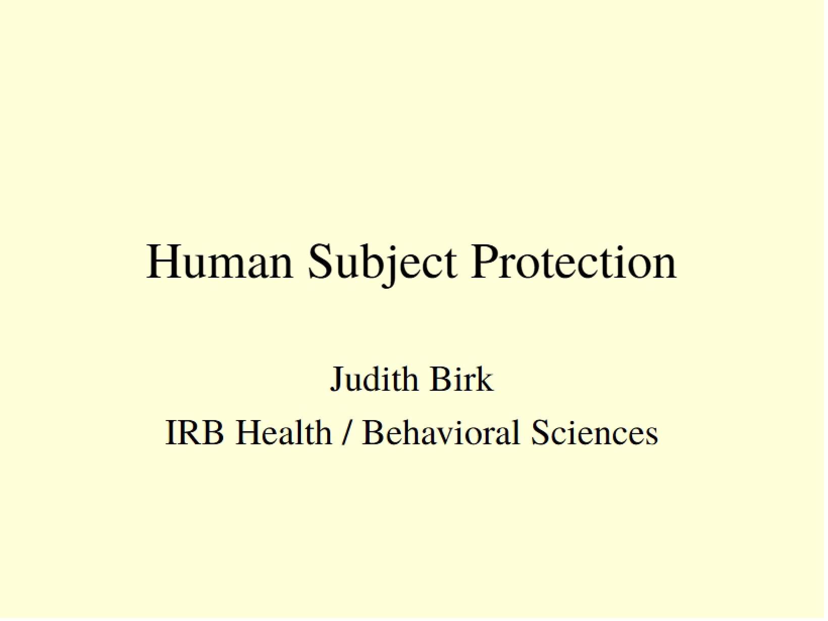 Protection of Human Subjects