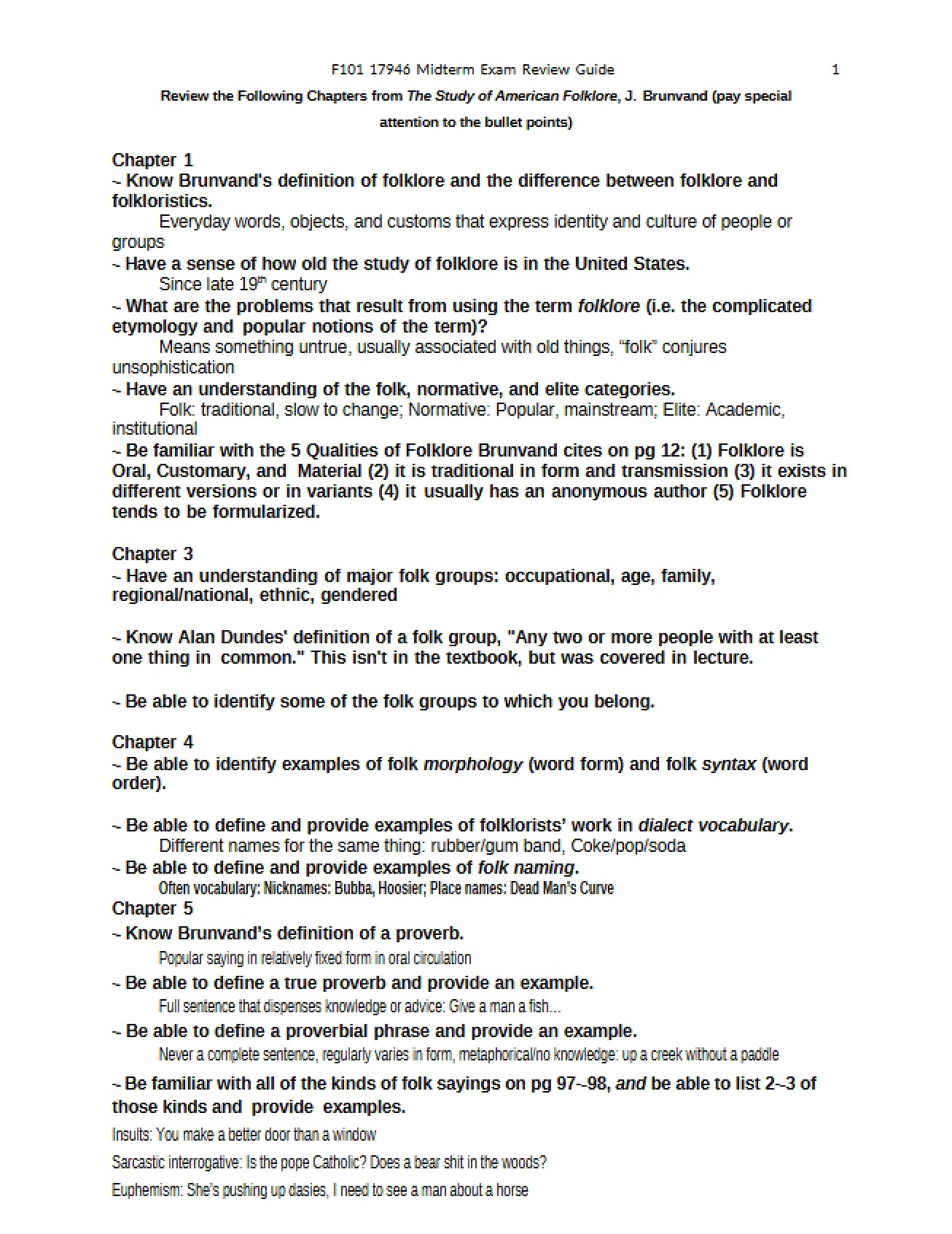 Folklore Midterm Examination