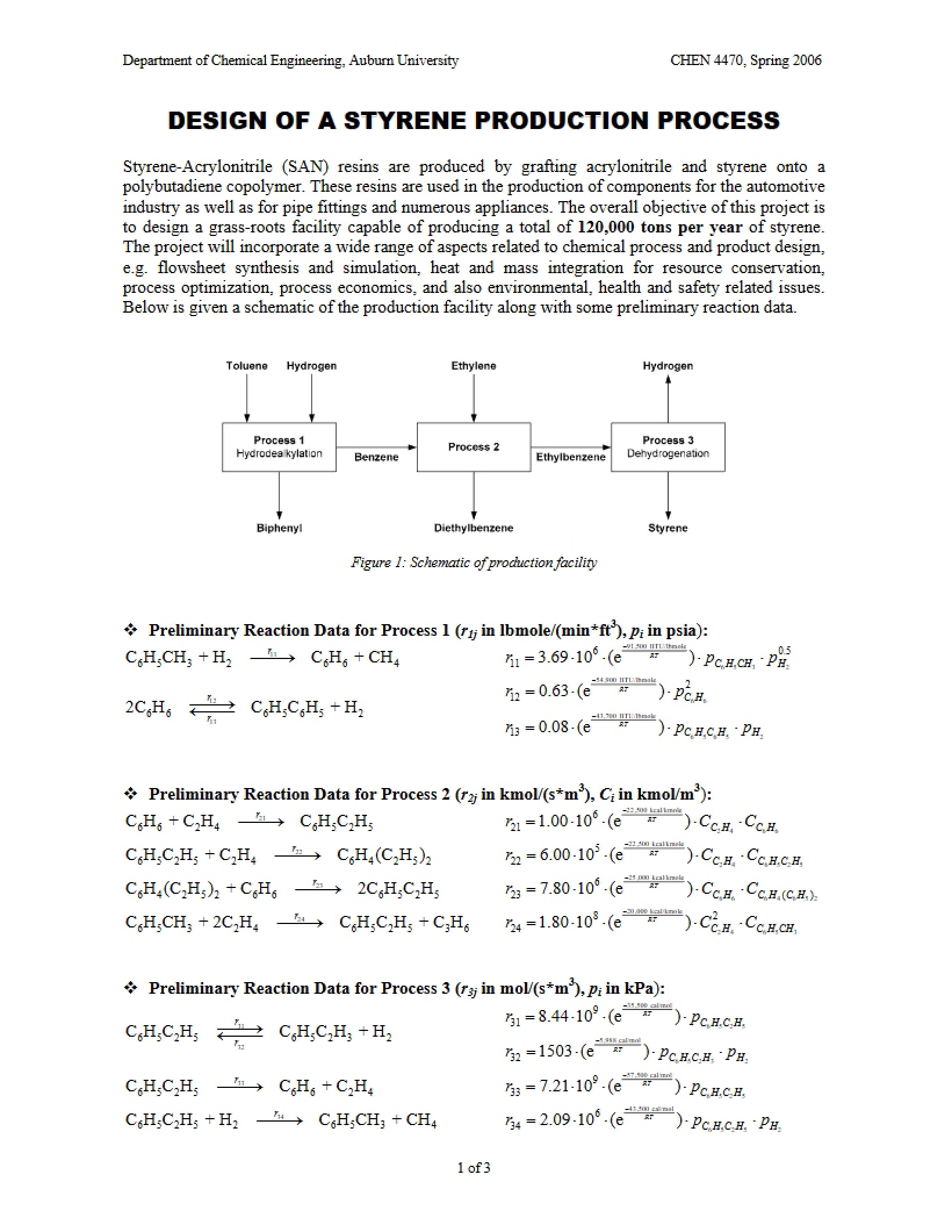 Styrene Production Process Design