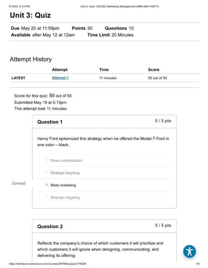 Marketing Management - Unit 3 Quiz