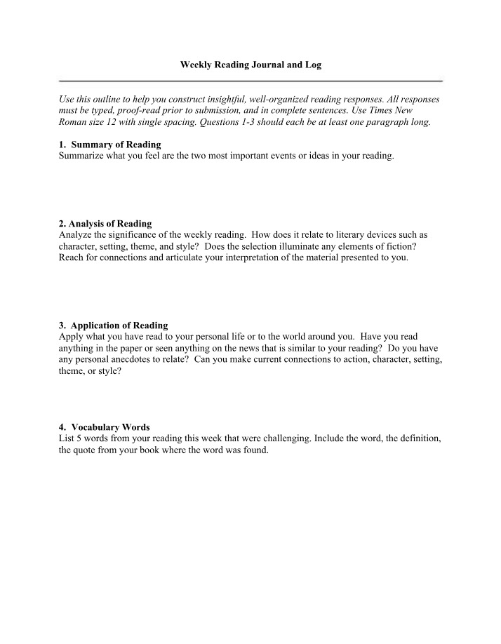 Reading Log and Journal