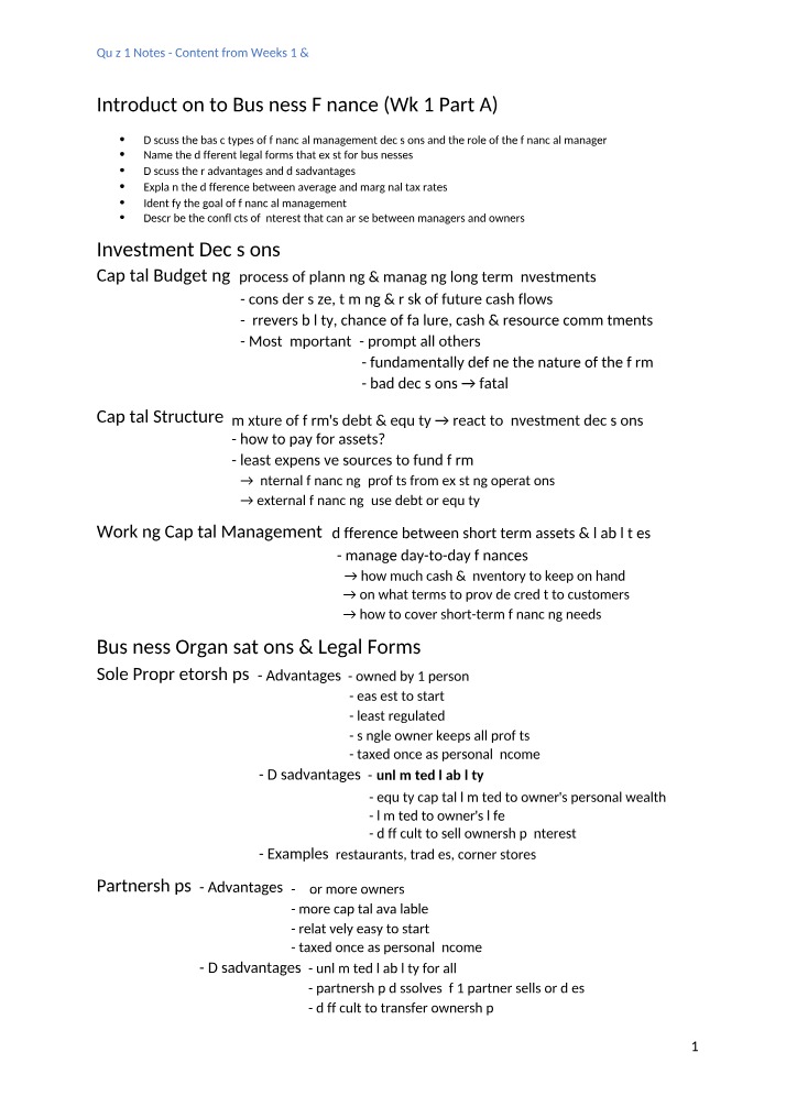 Notes for Quiz 1 - Weeks 1 and 2