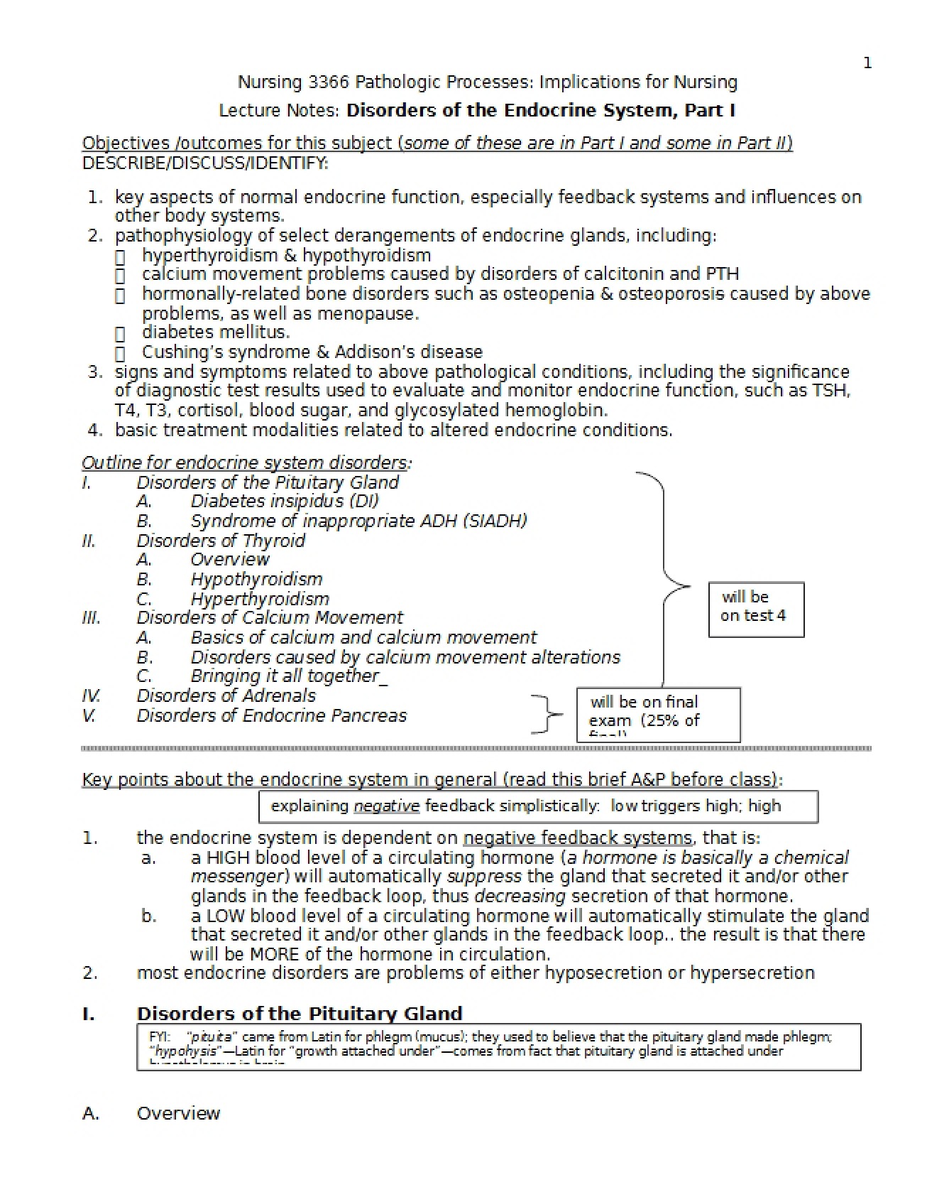 Part 1 Endocrine System Notes
