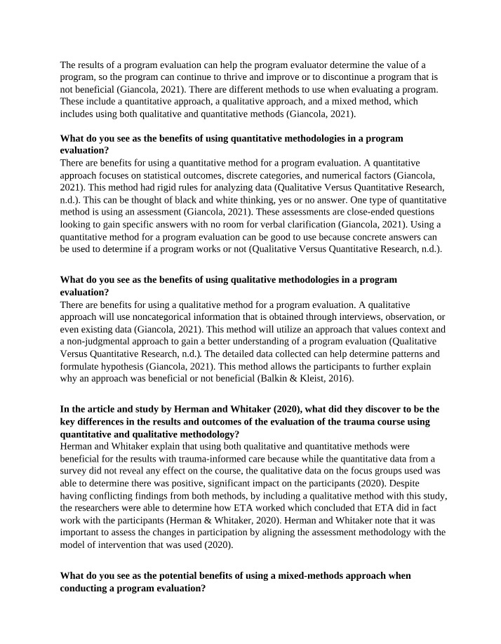 Quantitative and Qualitative Methods for Program Evaluation