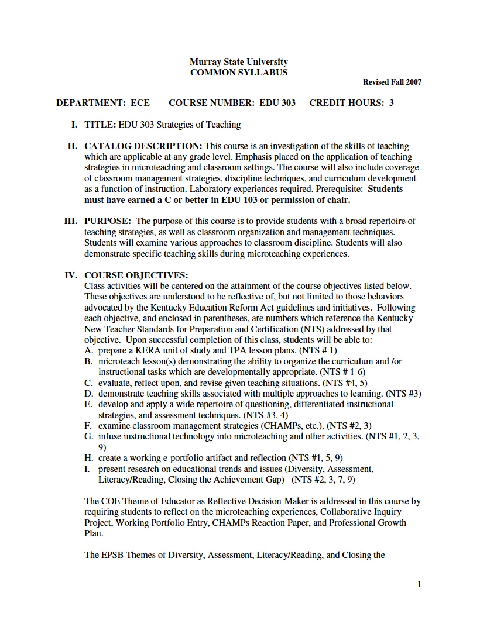 Syllabus - Strategies of Teaching