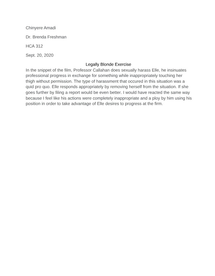 Healthcare Administration Exercise - Legally Blonde