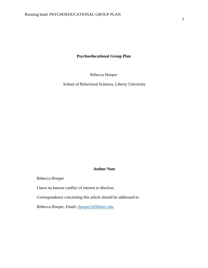 Psychoeducational Group Plan - Grief and Trauma