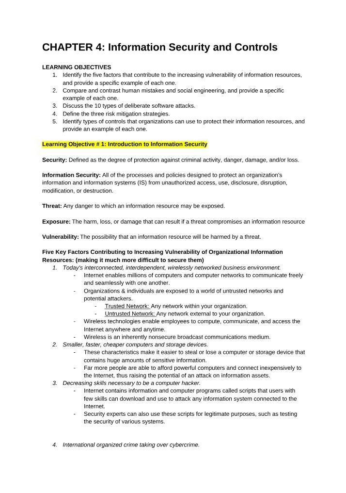 Information Security and Controls - Chapter 4