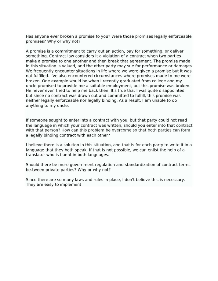 Contracts and Legally Enforceable Promises