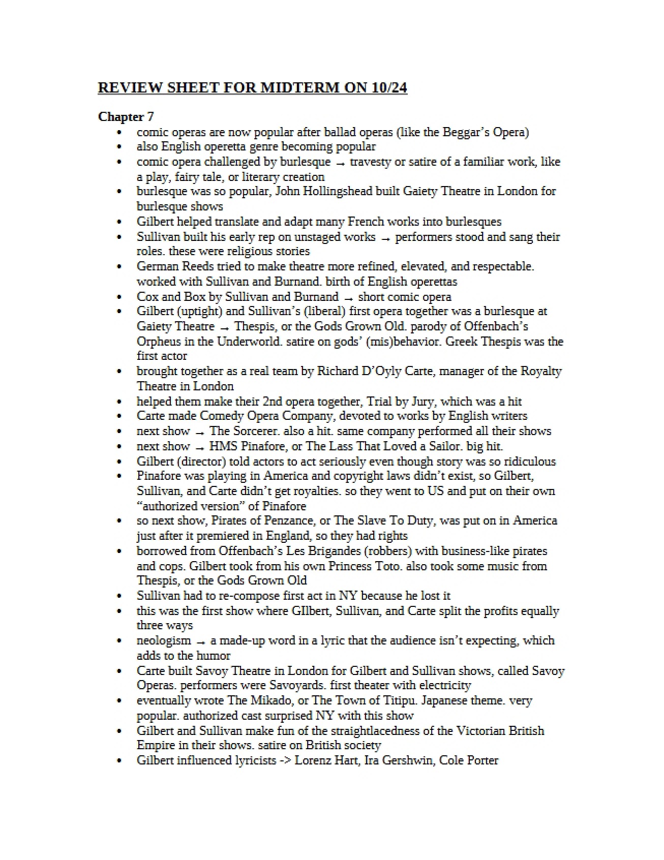 Midterm Examination Review Sheet