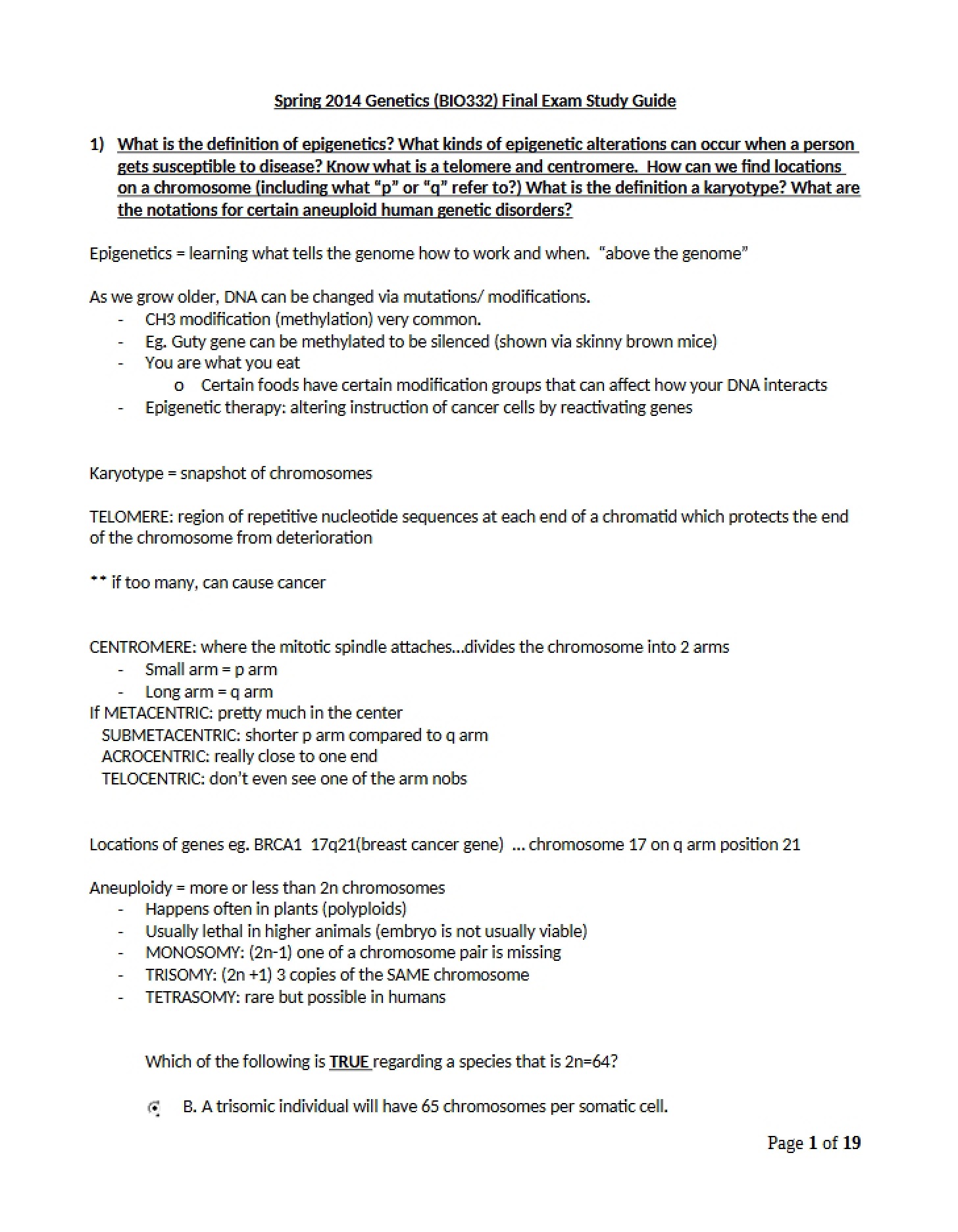 Guide for Final Examination Preparation