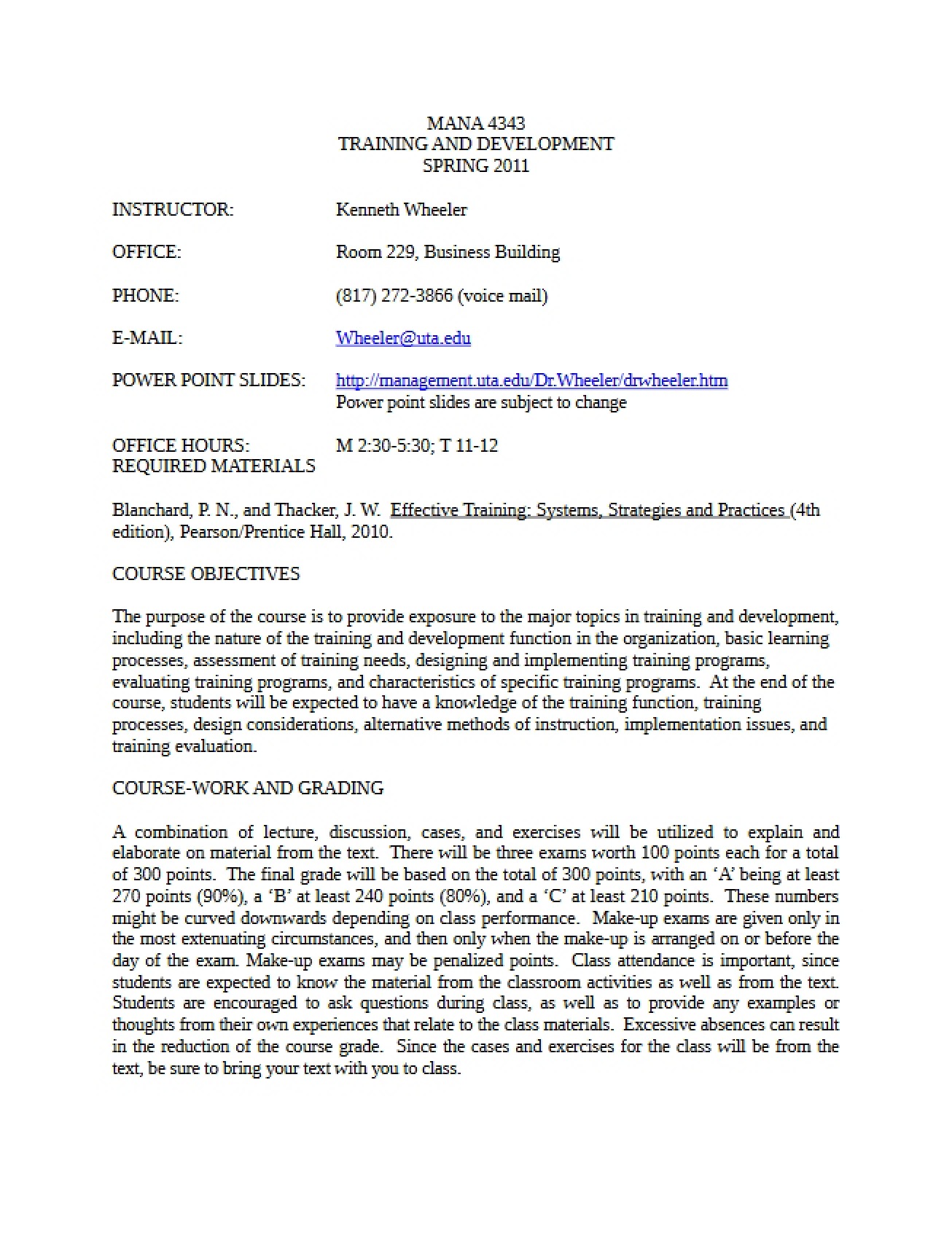 Class Outline Document