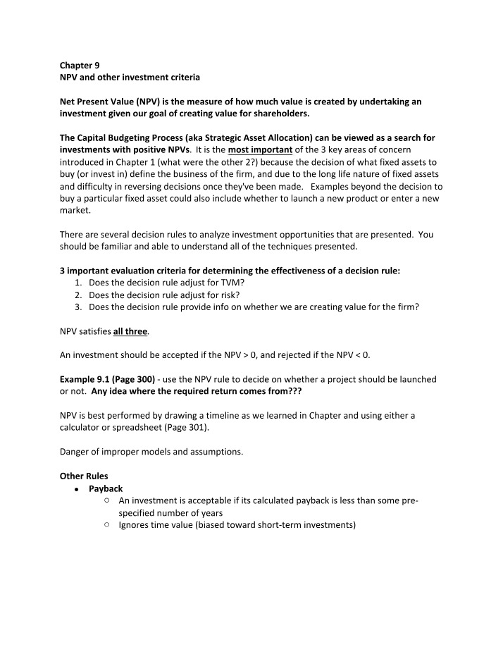 Instructor Notes for Chapter 9